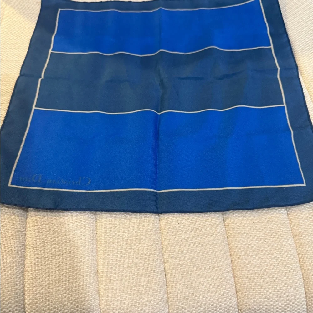 Christian Dior Polyester Women’s Scarf HANDKERCHIEF Navy Blue & Gold Stripes